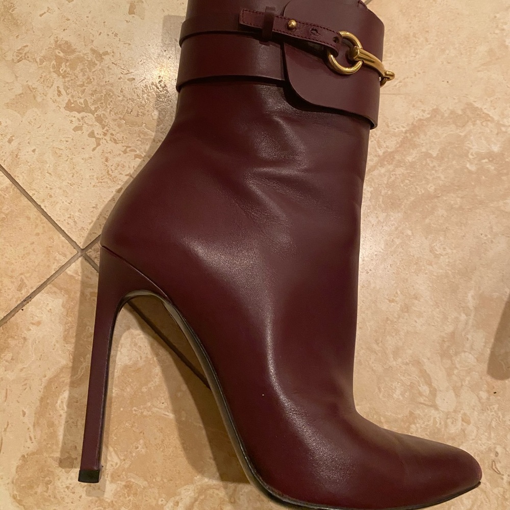 Gucci Burgundy Horsebit Ursula Womens Leather Boot